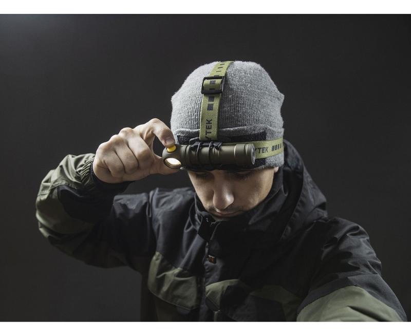 Armytek Wizard C2 Pro Max Magnet USB Olive Taschen- und Stirnlampe mit Magnethalterung / Stirnhalterung akkubetrieben weißes Licht