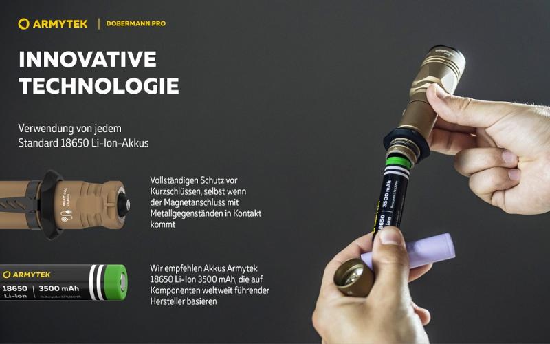 Armytek Dobermann Pro Magnet Sand USB LED Taschenlampe akkubetrieben Warmes Licht