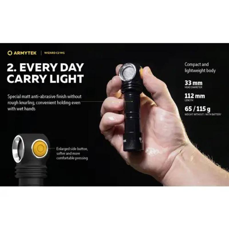 Armytek  Wizard C2 WG Warm LED Stirnlampe und Taschenlampe akkubetrieben Magnet USB Warmweißes Licht