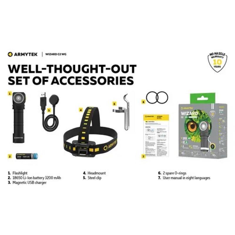 Armytek  Wizard C2 WG Warm LED Stirnlampe und Taschenlampe akkubetrieben Magnet USB neutralweißes und grünes Licht