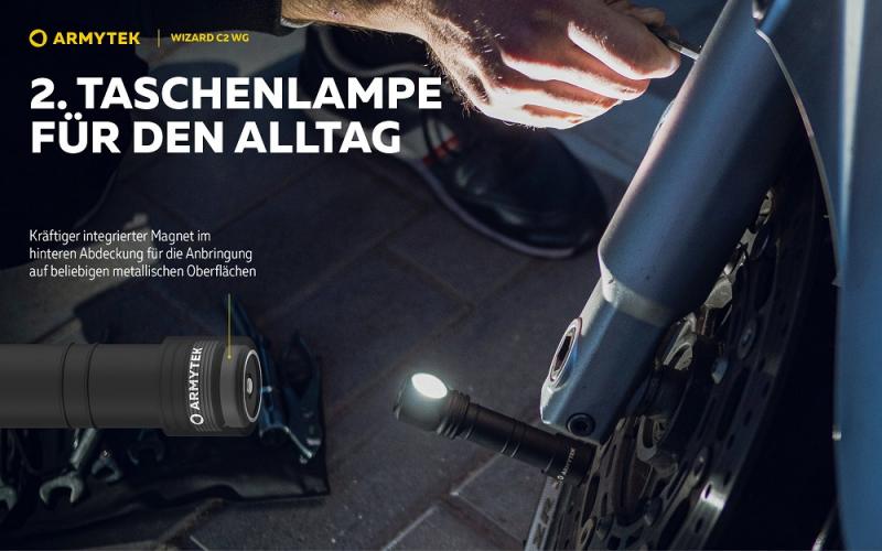 Armytek  Wizard C2 WG Warm LED Stirnlampe und Taschenlampe akkubetrieben Magnet USB neutralweißes und grünes Licht