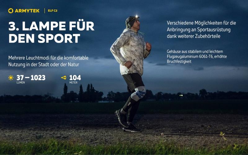 Armytek Elf C2 USB-C Taschen- und Stirnlampe mit Magnethalterung / Stirnhalterung akkubetrieben Warmes Licht