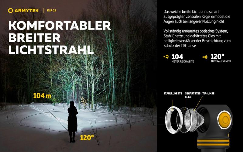 Armytek Elf C2 USB-C Taschen- und Stirnlampe mit Magnethalterung / Stirnhalterung akkubetrieben Warmes Licht