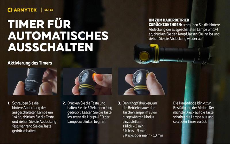 Armytek Elf C2 USB-C Taschen- und Stirnlampe mit Magnethalterung / Stirnhalterung akkubetrieben Warmes Licht