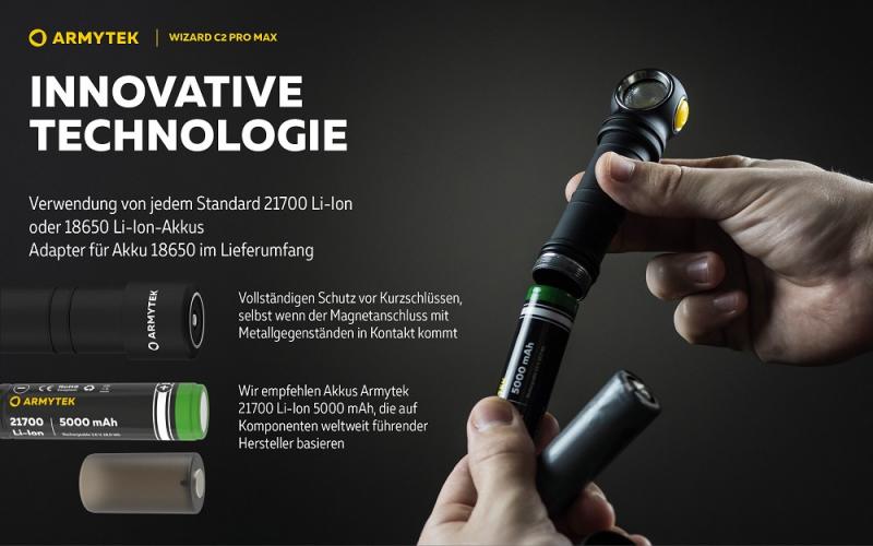 Armytek Wizard C2 Pro Max Stirnlampe und Taschenlampe akkubetrieben neutralweißes licht