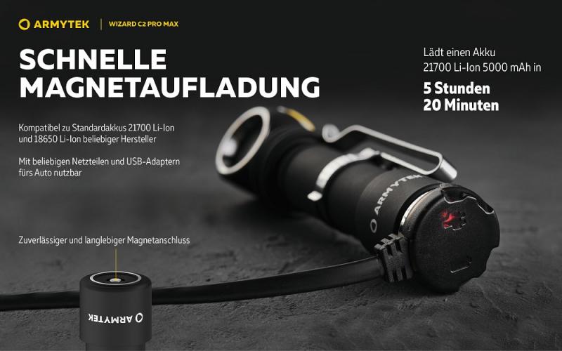 Armytek Wizard C2 Pro Max Stirnlampe und Taschenlampe akkubetrieben neutralweißes licht
