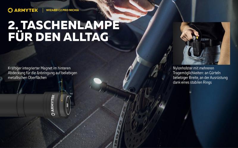 Armytek Wizard C2 Pro Nichia Magnet USB Stirnlampe und Taschenlampe akkubetrieben warmes licht