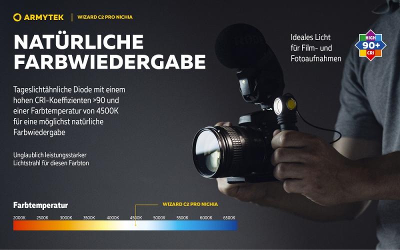 Armytek Wizard C2 Pro Nichia Magnet USB Stirnlampe und Taschenlampe akkubetrieben warmes licht