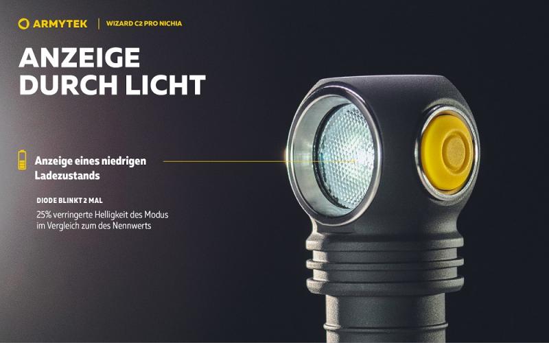 Armytek Wizard C2 Pro Nichia Magnet USB Stirnlampe und Taschenlampe akkubetrieben warmes licht