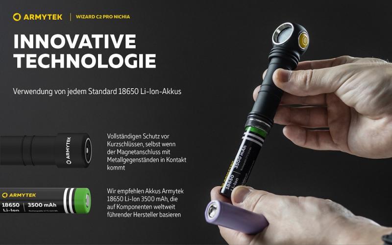 Armytek Wizard C2 Pro Nichia Magnet USB Stirnlampe und Taschenlampe akkubetrieben warmes licht