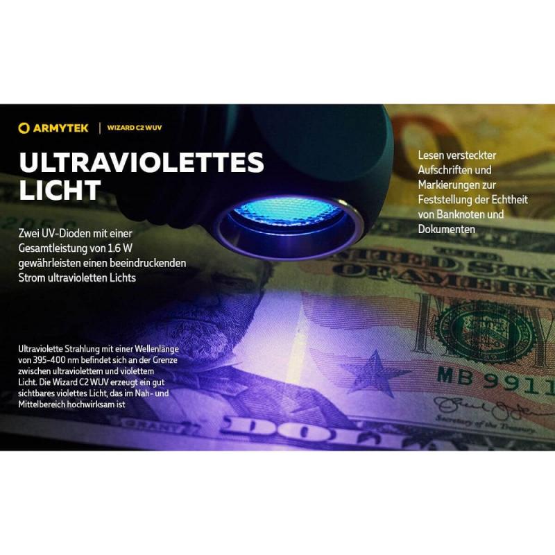 Armytek Wizard C2 WUV Magnet USB White PCB Stirnlampe und Taschenlampe akkubetrieben