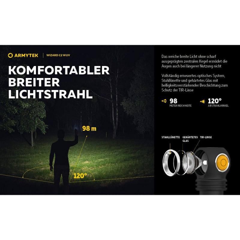Armytek Wizard C2 WUV Magnet USB White PCB Stirnlampe und Taschenlampe akkubetrieben