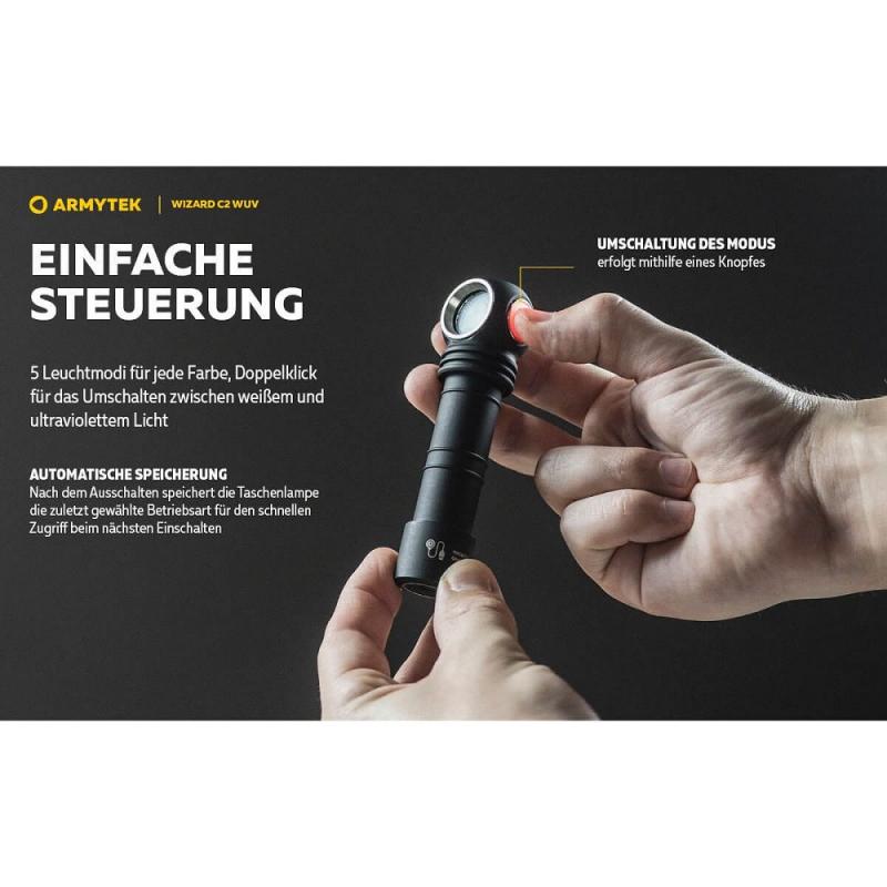 Armytek Wizard C2 WUV Magnet USB White PCB Stirnlampe und Taschenlampe akkubetrieben