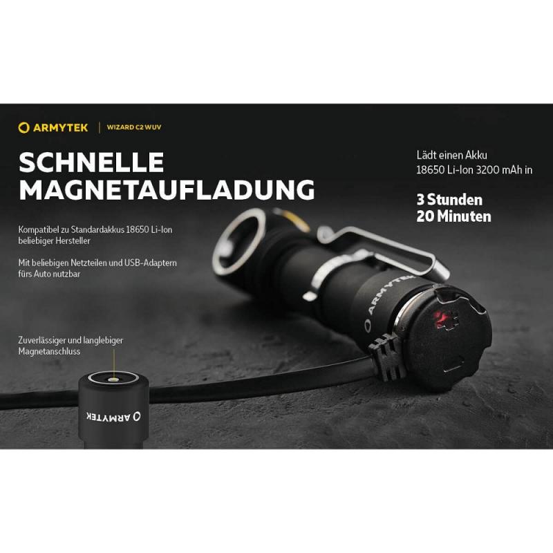 Armytek Wizard C2 WUV Magnet USB White PCB Stirnlampe und Taschenlampe akkubetrieben
