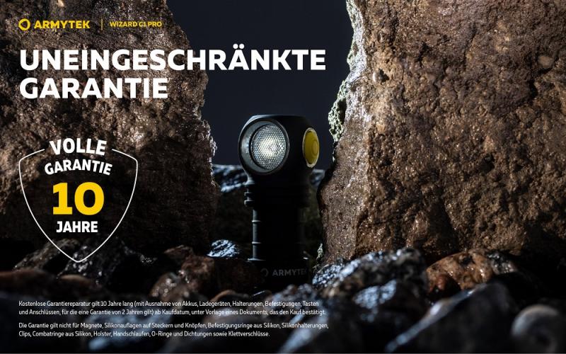 Armytek Wizard C1 Pro Magnet USB Taschenlampe und Stirnlampe 4 in1 mit Magnethalterung akkubetrieben (weißes Licht)