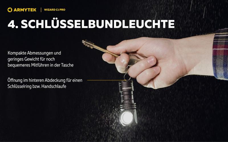 Armytek Wizard C1 Pro Magnet USB Taschenlampe und Stirnlampe 4 in1 mit Magnethalterung akkubetrieben warmes Licht