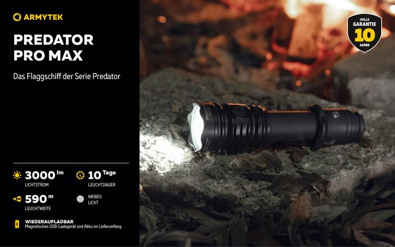 Armytek Predator Pro Pro White LED Taschenlampe akkubetrieben Magnet USB, neutralweißes Licht