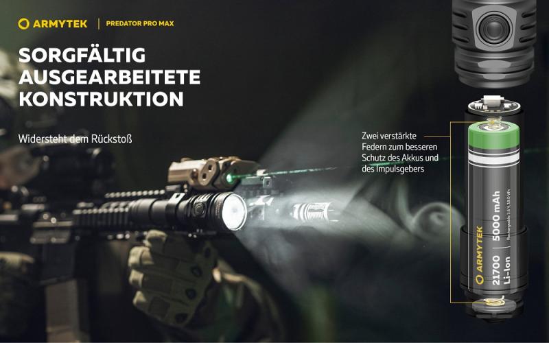 Armytek Predator Pro Pro White LED Taschenlampe akkubetrieben Magnet USB, neutralweißes Licht