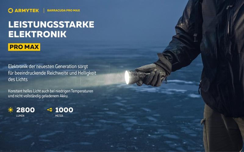 Armytek Barracuda Pro Max Set Profi Taschenlampe und Suchscheinwerfer weißes Licht, magnetische Aufladung Akku