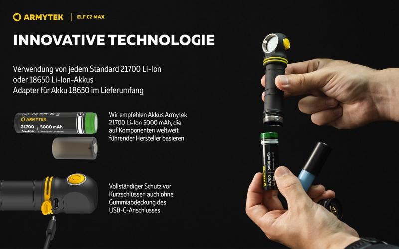 Armytek Elf C2 Max LR Taschen- und Stirnlampe mit Magnethalterung / Stirnhalterung akkubetrieben neutralweißes Licht
