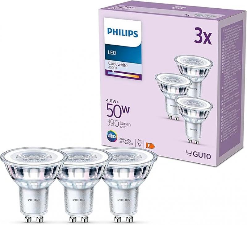 Philips LED-Strahler Set 3x GU10 PAR16 4,6W 4000K Neutralweiß 36° – energieeffiziente Reflektor Spots für klare und helle Beleuchtung