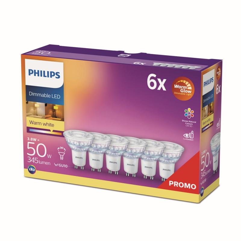 8x Philips WarmGlow LED GU10 dimmbar 5,5 = 50W Sockel Strahler Spot Reflektor