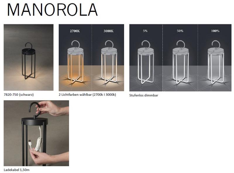 Mobile USB Tischlaterne MANOROLA in Schwarz In&Out aus Aluminium IP54 von Konstsmide