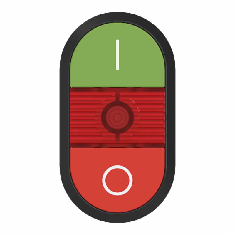 ABB MPD2-11R Doppeldrucktaster, Tasten - oben grün: Symbol I - unten flach: rot Symbol O - Mitte: rot, beleuchtbar