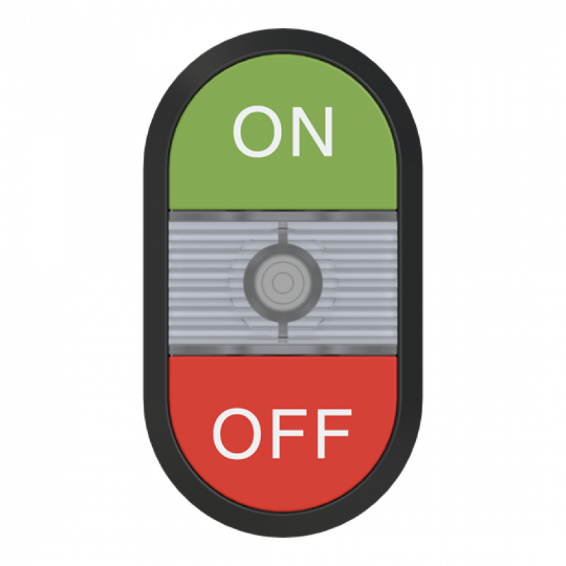 ABB MPD3-11C Doppeldrucktaster, Tasten - oben grün: Symbol ON - unten flach: rot OFF - Mitte: farblos