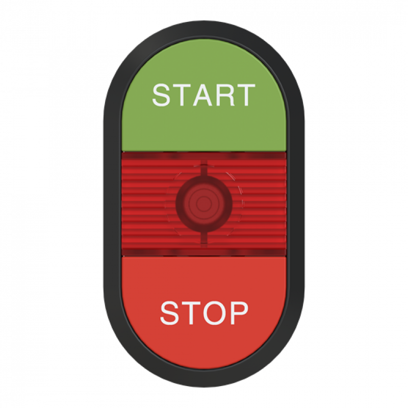 ABB MPD4-11R Doppeldrucktaster, Tasten - oben grün: START - unten flach: rot STOP - Mitte: rot