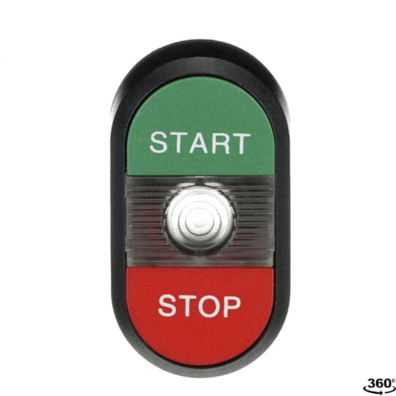 ABB MPD4-11C Doppeldrucktaster, Tasten - oben grün: START - unten flach: rot STOP - Mitte: farblos