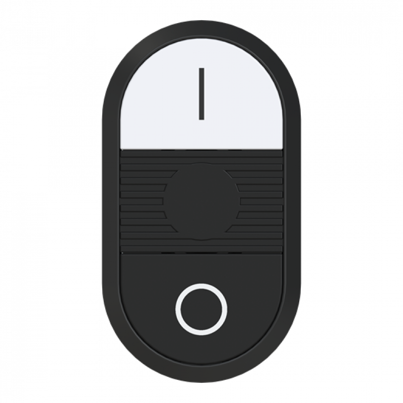 ABB MPD6-11B Doppeldrucktaster, Tasten - oben weiss: Symbol I - unten flach schwarz: Symbol O - Mitte: schwarz, nicht beleuchtbar