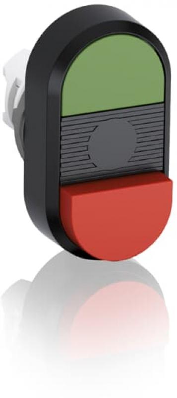 ABB MPD12-11B Doppeldrucktaster, Tasten - oben grün: ohne Text - unten hoch rot: ohne Text - Mitte : schwarz, nicht beleuchtbar