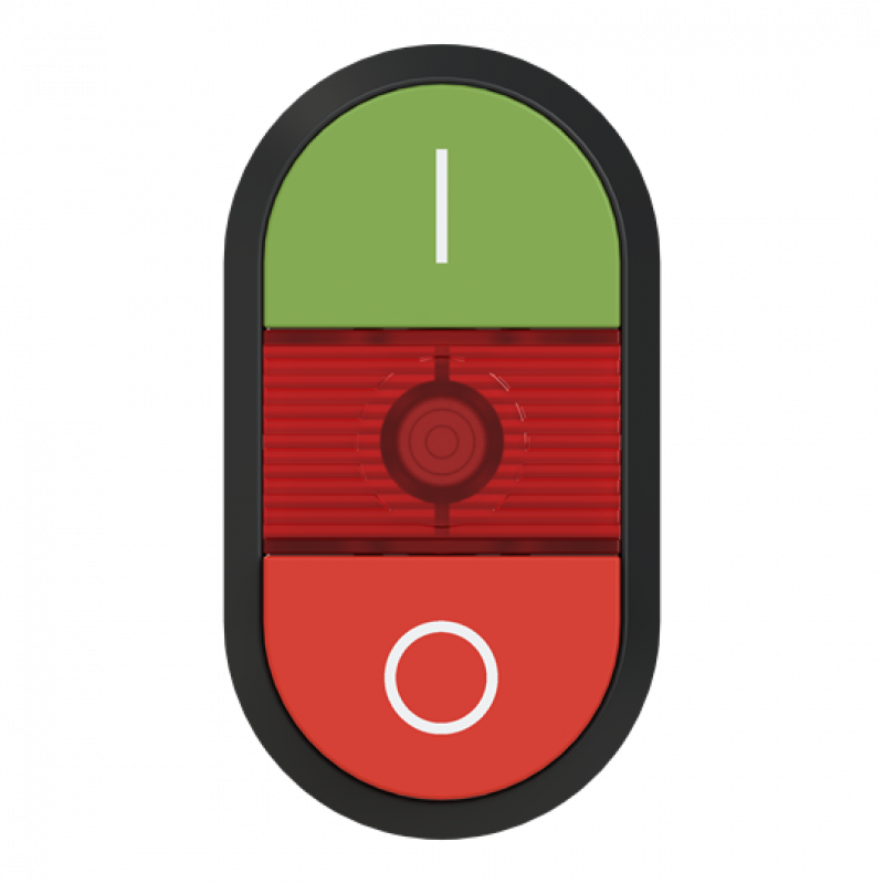ABB MPD13-11R Doppeldrucktaster, Tasten - oben grün: Symbol I - unten hoch rot: Symbol O - Mitte : rot, beleuchtbar