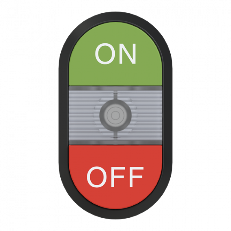 ABB MPD14-11C Doppeldrucktaster, Tasten - oben grün: Symbol ON - unten hoch rot: Symbol OFF - Mitte: farblos, beleuchtbar