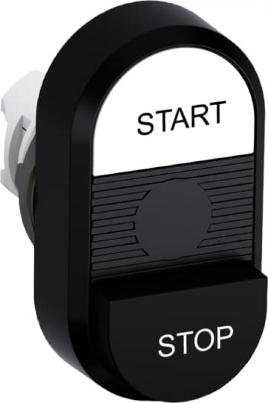 ABB MPD19-11B Doppeldrucktaster, Tasten - oben weiss: START - unten hoch schwarz: STOP - Mitte: schwarz, beleuchtbar