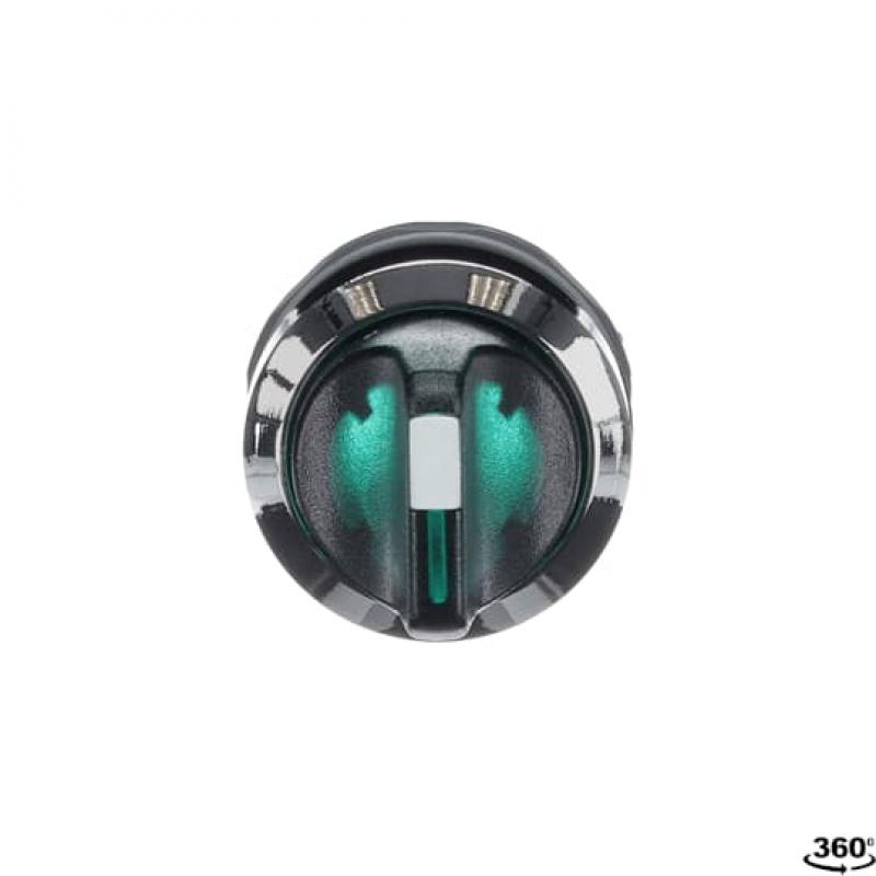 ABB M2SS2-31G Leuchtwahlschalter A-C, grün, 2 Stellungen, kurzer Drehgriff rastend, Frontring Metall verchromt, beleuchtbar