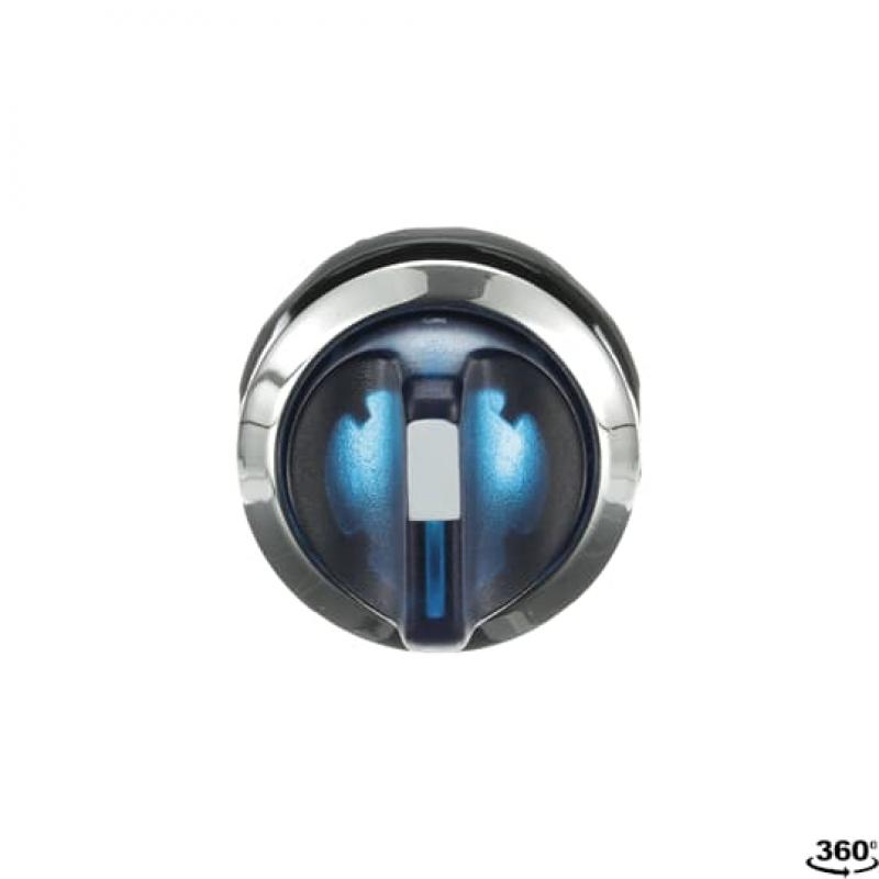 ABB M3SS2-31L Leuchtwahlschalter, blau, beidseitiger Rückzug nach B rastend, Frontring Metall verchromt, beleuchtbar, kurzer Drehgriff