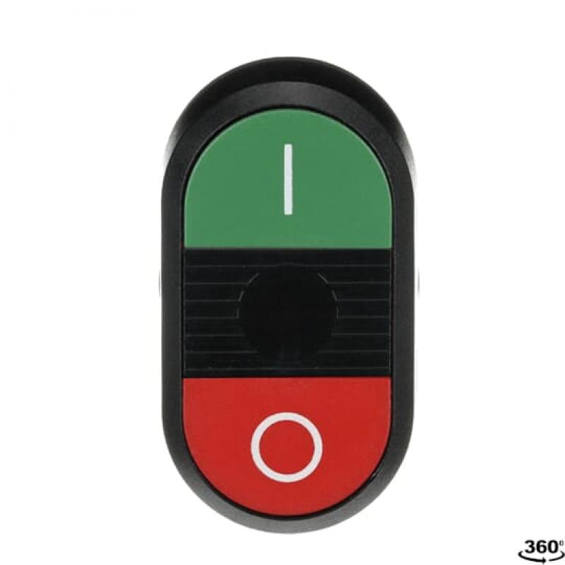 ABB MPD2-11B Doppeldrucktaster, Tasten - oben grün: Symbol I - unten flach: rot Symbol O - Mitte: schwarz