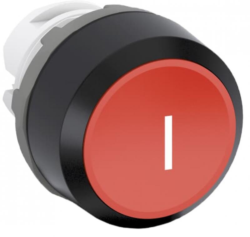 ABB MP1-7011 Drucktaster beschriftet, rot, flach-tastend, Frontring schwarz Kunststoff, weisses Symbol mit -I-, nicht beleuchtbar