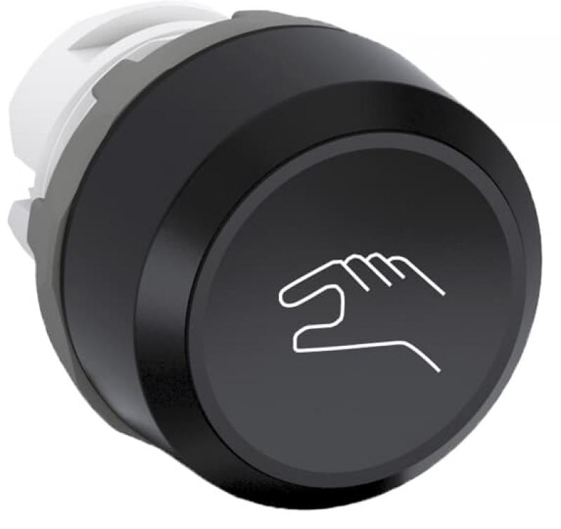 ABB MP1-7106 Drucktaster, schwarz, bedruckt, flach-tastend, Frontring schwarz Kunststoff, Hand-Symbol in weiss, nicht beleuchtbar