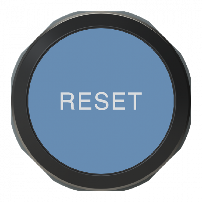 ABB MP1-7154 Leuchtdrucktaster besch, blau, flach-tastend, Frontring Kunststoff schwarz, Text: -RESET-, beleuchtbar