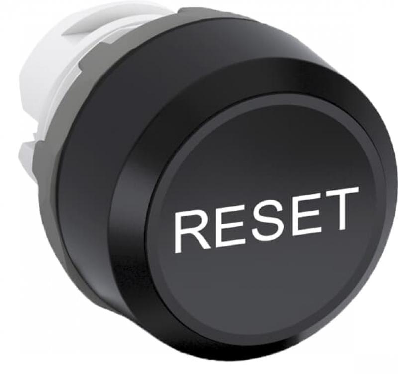 ABB MP1-7156 Leuchtdrucktaster besch, schwarz, flach-tastend, Frontring Kunststoff schwarz, Text weiss: -RESET-, beleuchtbar