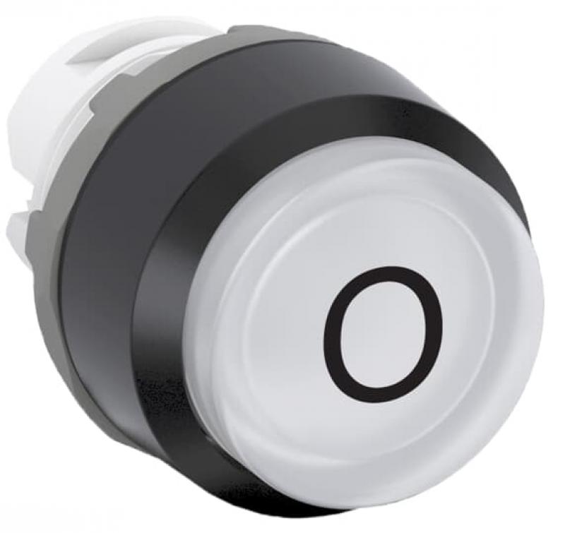 ABB MP3-7040 Leuchtdrucktaster besch, weiss, hoch-tastend, Frontring Kunststoff schwarz, Symbol in schwarz: O, beleuchtbar