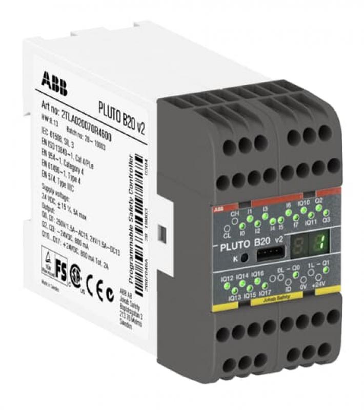 ABB Pluto B20 v2 Sicherheits-SPS PL e/Kat. 4, SIL 3 ohne Stromüberwachung an Q16 + Q17 Montage auf 35 mm Hutschiene
