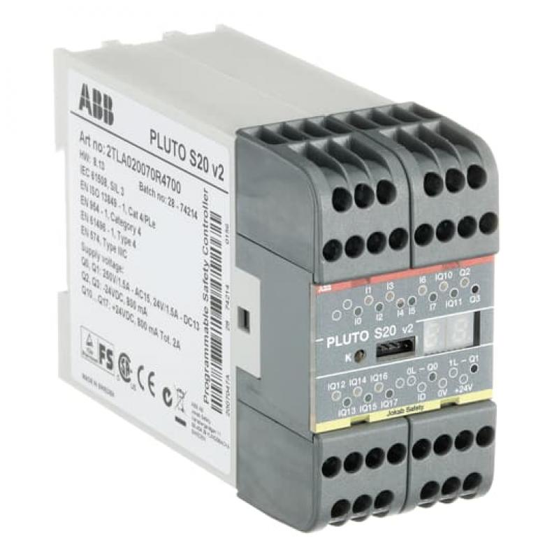 ABB Pluto S20 v2 Sicherheits-SPS PL e/Kat. 4, SIL 3 ohne Sicherheitsbus und ohne Stromüberwachung an Q16 + Q17