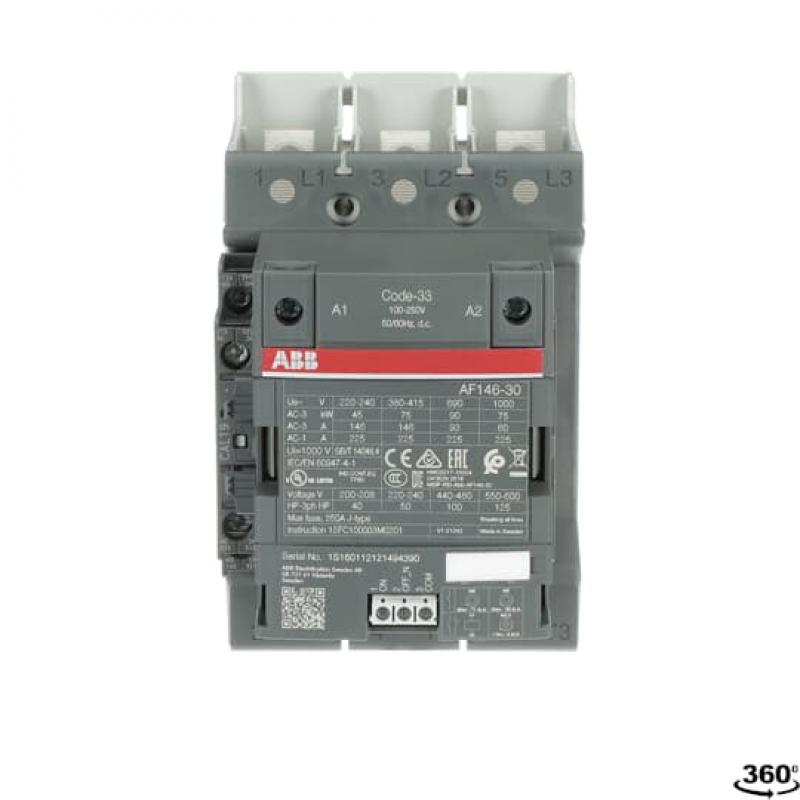 ABB AF146-30-11B-33 Schütz, 75 kW, 100-250 V 50/60 Hz / DC, integr. SPS-Schnittstelle Schienenanschlüsse