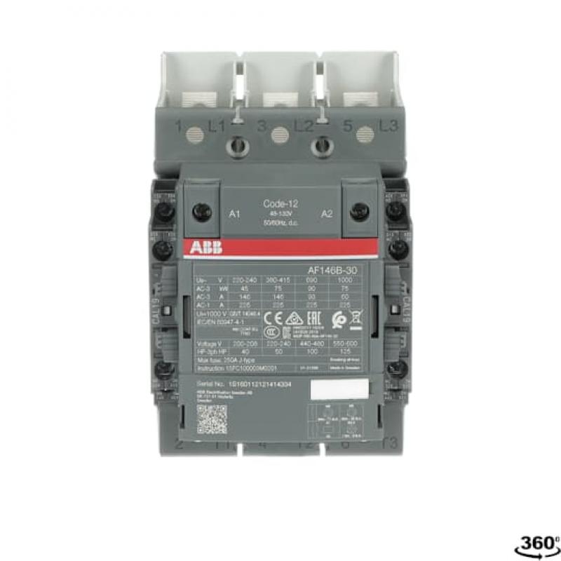 ABB AF146B-30-22-12 Schütz, 75 kW, 48-130 V 50/60 Hz / DC, Kabelkäfigklemmen-Anschluss mit Bahnzulassung