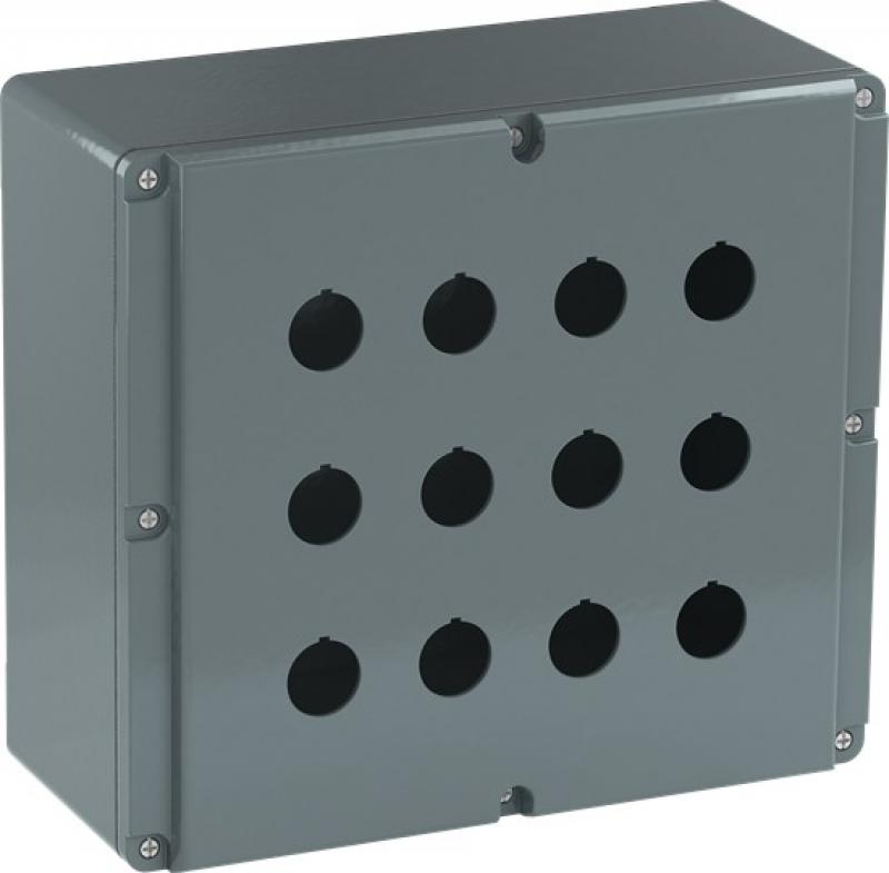 ABB 080SP12 Metallgehäuse, 12 Befehlsstellen, grau, Aluminium, IP66 mit Öffnung für Kabel-Einführung, Modular Metall Reihe