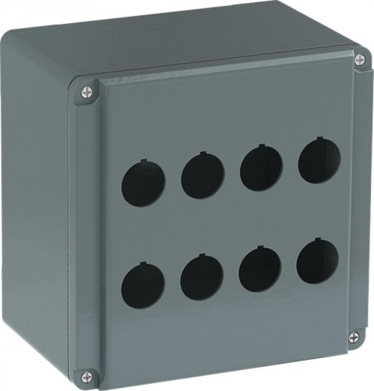 ABB 080SP8SFE Metallgehäuse, 8 Befehlsstellen, grau, Aluminium, IP66 ohne Öffnung für Kabel-Einführung, Modular Metall Reihe